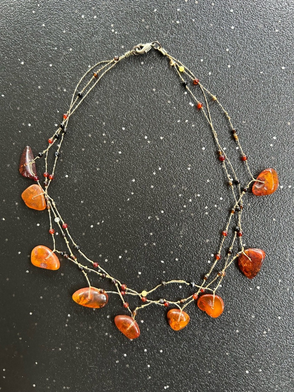 Natural Baltic Amber Bead Multi-Strand Necklace - Orange